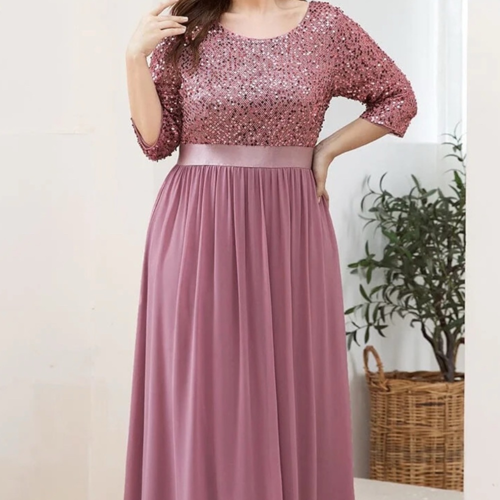 Ever Pretty Mauve Sequin Long Sleeve Dress